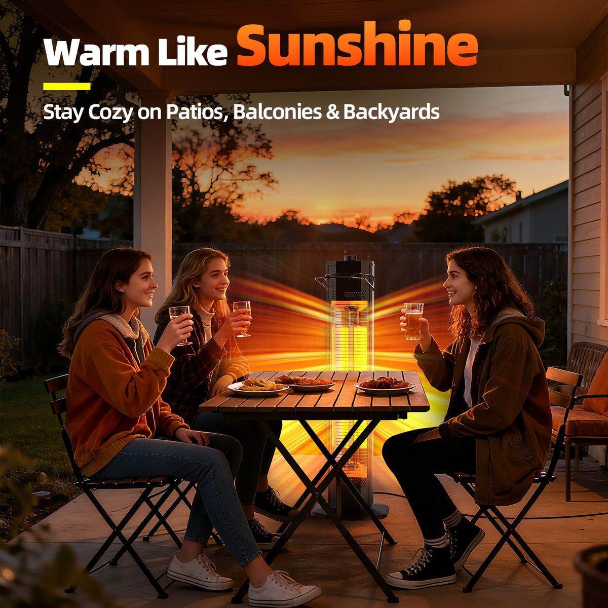 Outdoor Electric Patio Heater, 34- inch Outdoor Electric Patio Heater, 1500W Instant Heating, 3 Heat Levels, Tip-Over