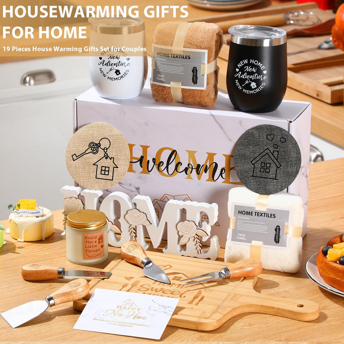 Housewarming Gifts New House -19 Pcs Closing Gifts for Couple Friend Women Men Home Buyers, House Warming Basket for