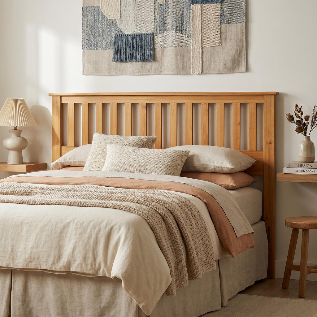 Serene Wood Panel Headboard with Mission Slats, Pine