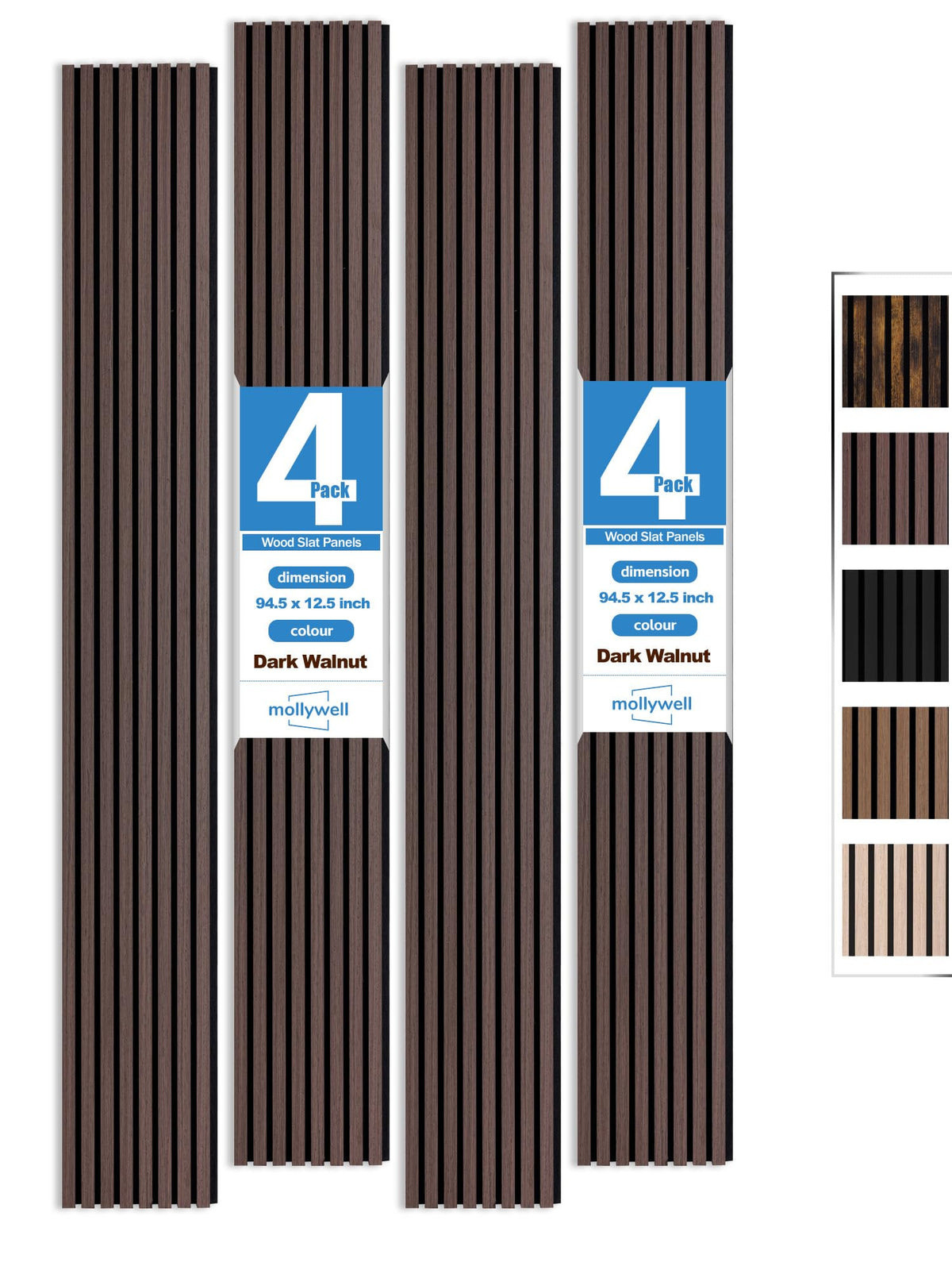 Wood Panels for Wall, Walnut, 4 Pcs, 94.5x12.5 in
