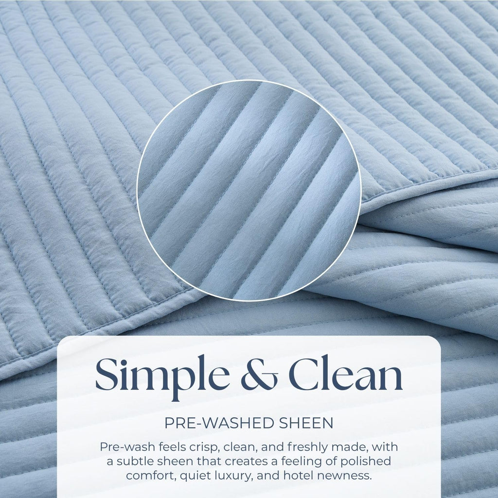 Lightweight Microfiber Quilt Set - Pre-Washed Bedding with Stripe Stitching, All-Season Soft Thin Comforter