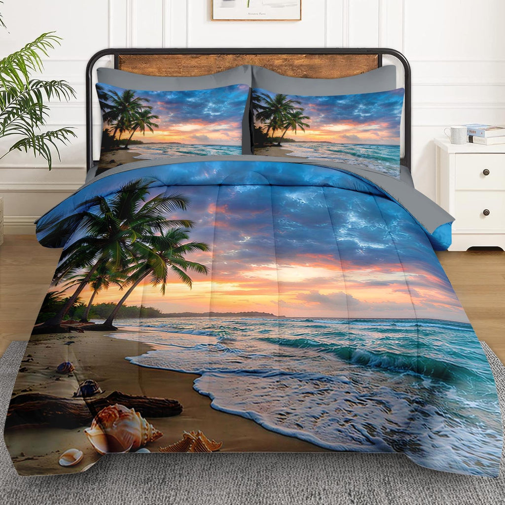 Comforter Set with Sheets, 7 Pieces Beach Coastal Bedding
