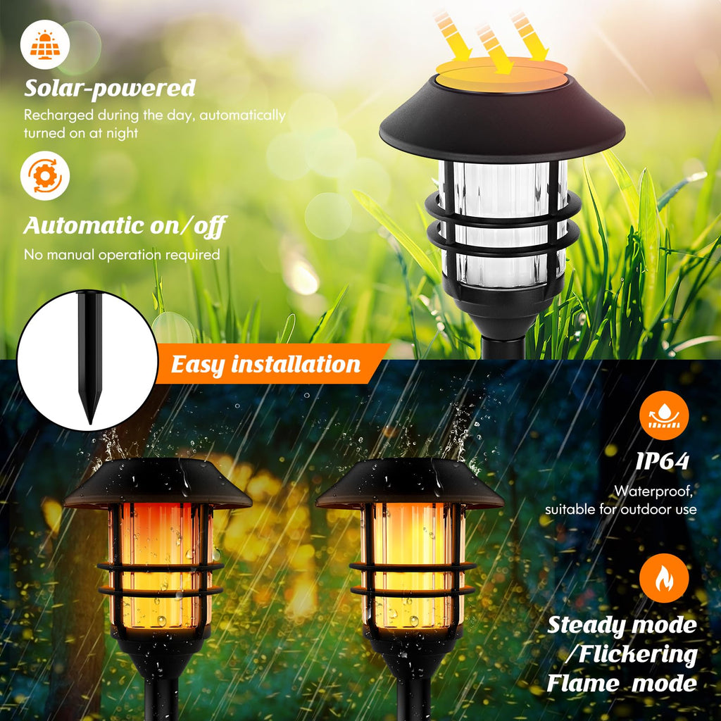 Solar Outdoor Lights, Waterproof Pathway Torches, LED Metal Landscape Path Lights for Garden Patio Balcony & Pool