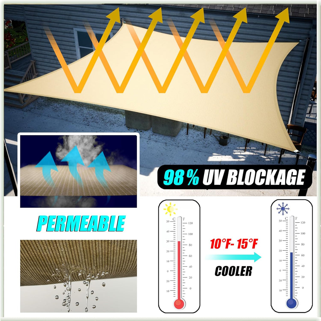 14' x 20' Blue Rectangle Sun Shade Sail Canopy Awning UPF50+ AGTAPR1420, 95% UV Blockage, Water & Air Permeable