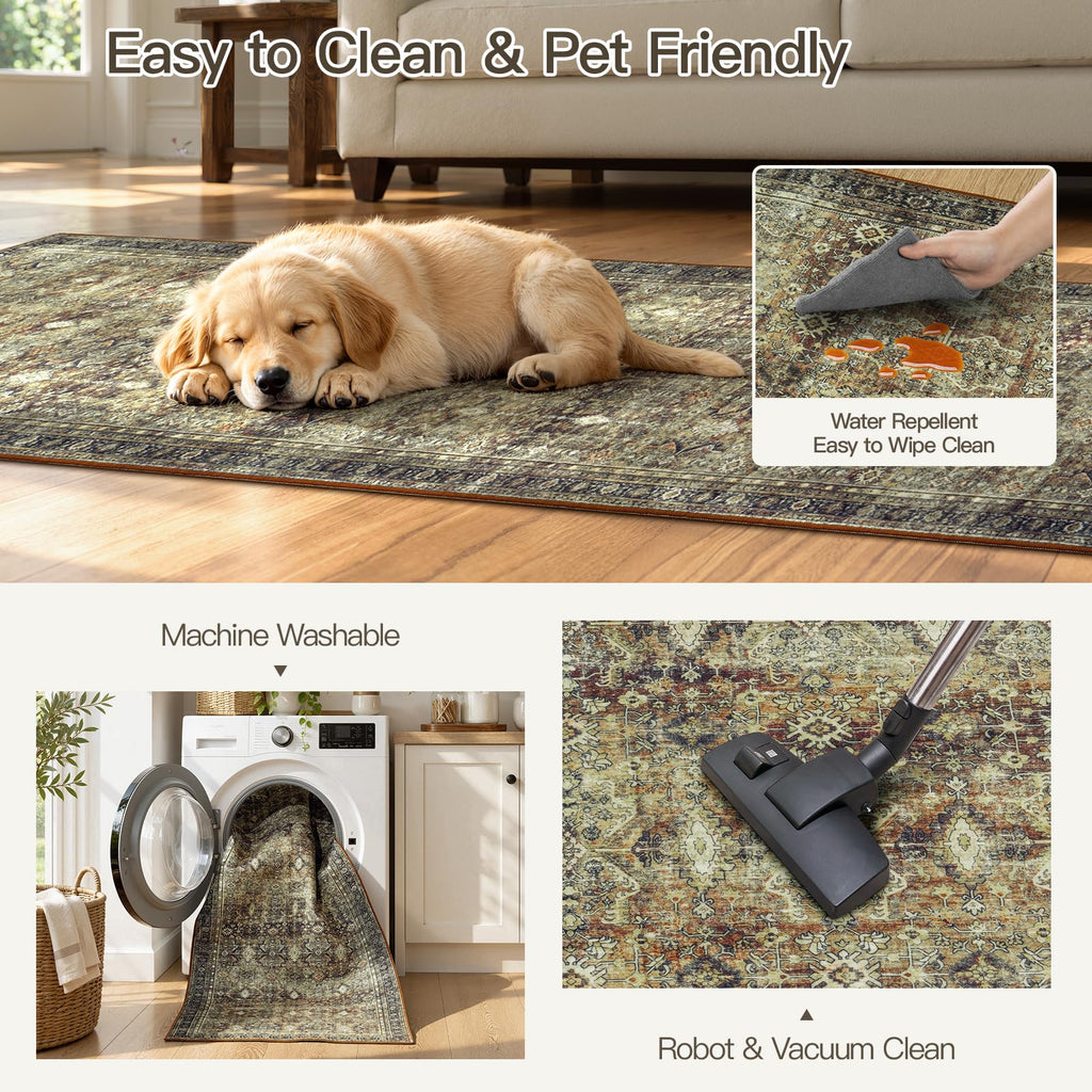 Area Rugs s, Brown Washable Non-Slip Kitchen Runner Rug