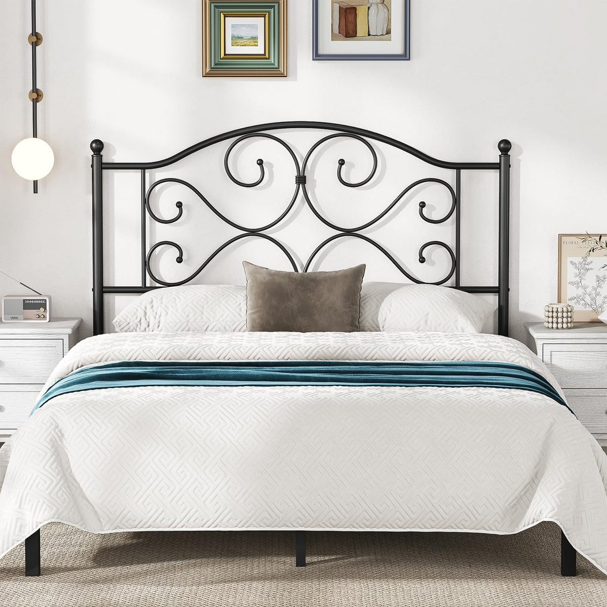 Vintage Platform Metal Queen Headboard Only with Height Adjustable