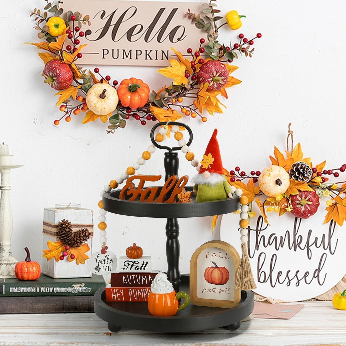 Fall Decorations, 6Pcs Thanksgiving Fall Tiered Tray Decor Set