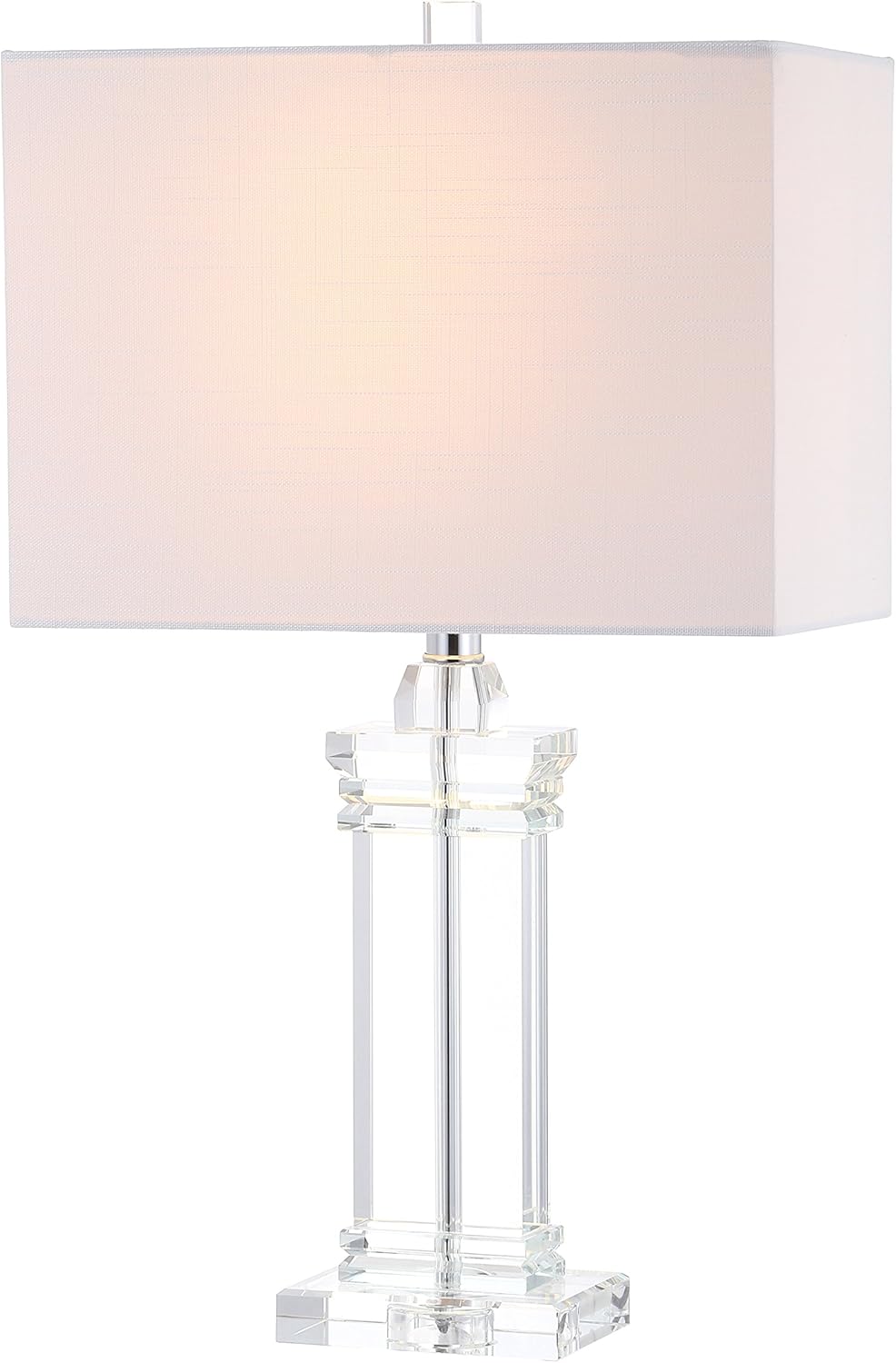 24.5" Ophelia Clear Solid Crystal LED Table Lamp, Modern Rectangular Column Lamp with White Linen Shade Bedroom