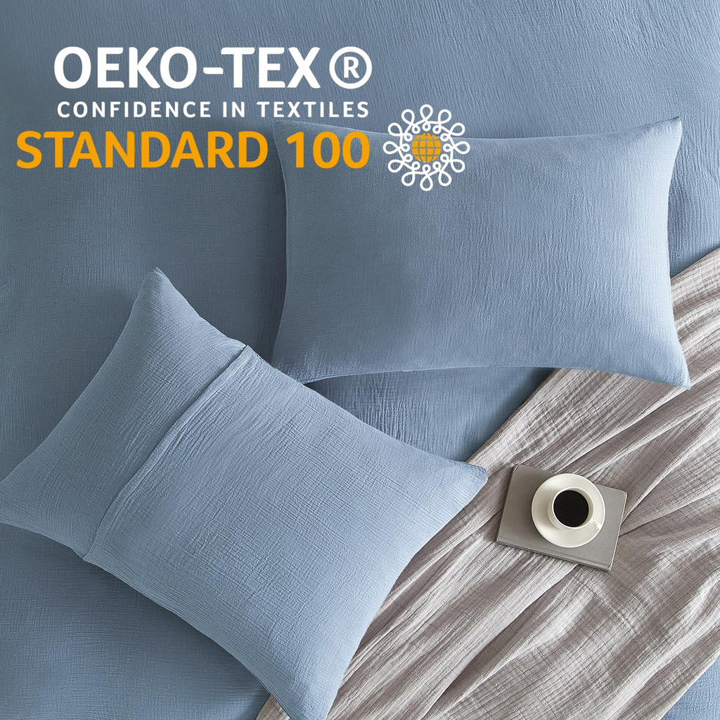 Muslin Pillowcases 100% Cotton, 2 Pack Linen Like Pillow Shams with Envelope Closure, Ultral Soft and
