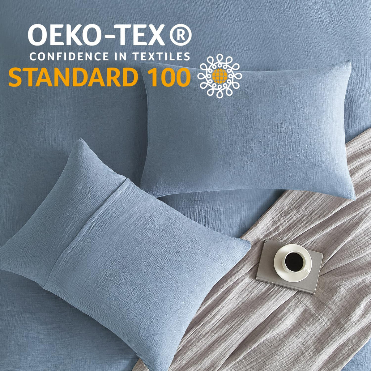Muslin Pillowcases 100% Cotton, 2 Pack Linen Like Pillow Shams with Envelope Closure, Ultral Soft and