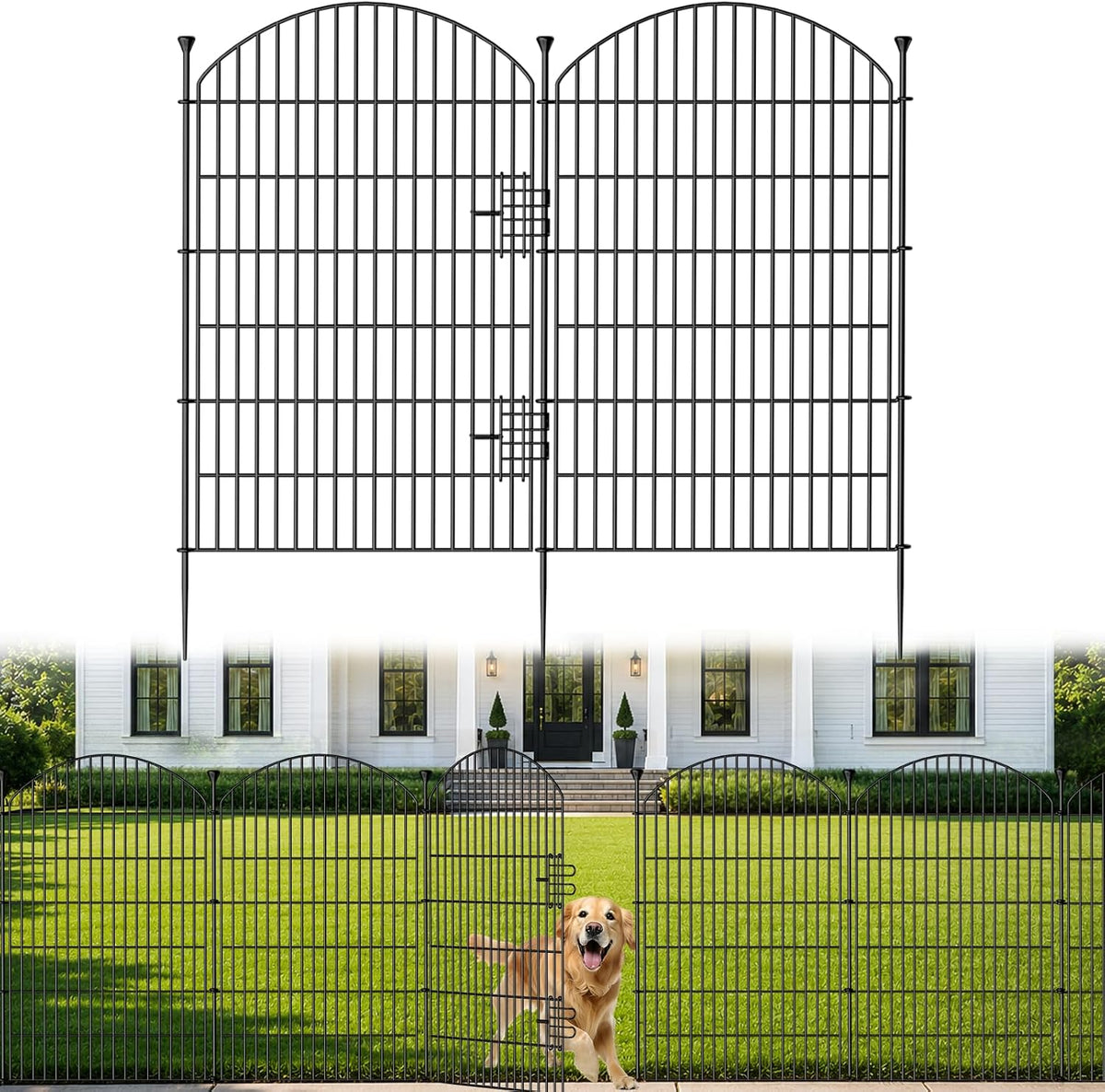 12 Pack No Dig Decorative Garden Fence Panels with Gate, 40in(H) x 29ft(L), Dog Fence Outdoor for Yard, Rustproof