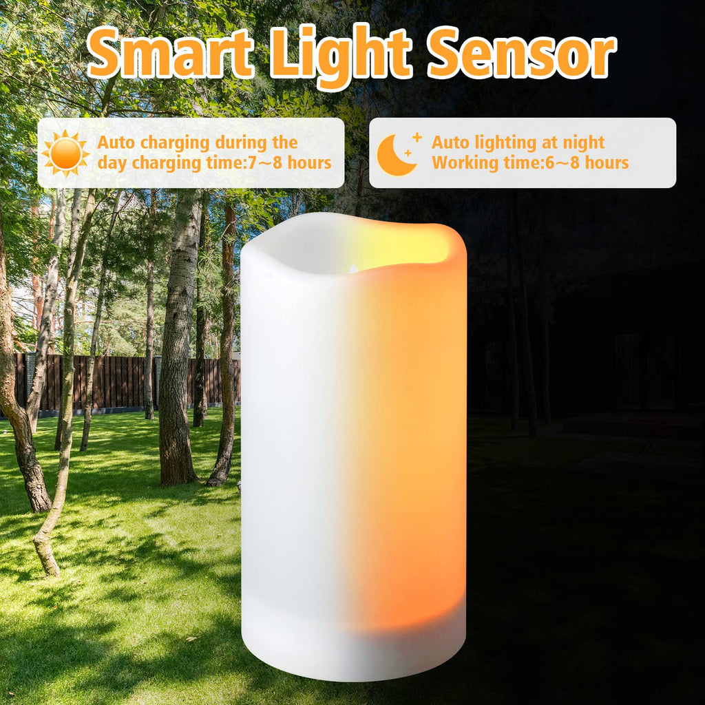 Solar flameless Candles Outdoor Waterproof, Dusk to Dawn Outdoor Lighting, Flickering fameless Reusable LED Light