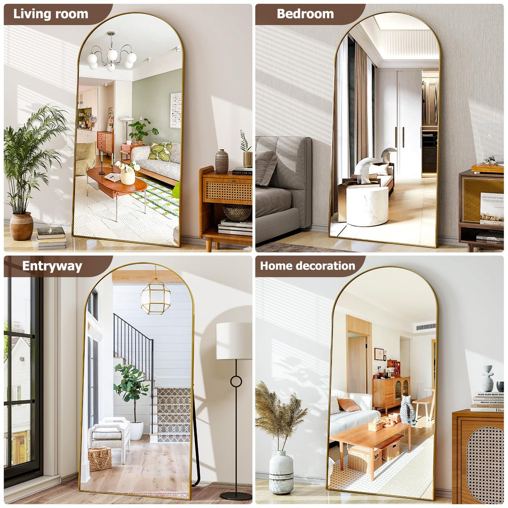 77" x 38" Arched Full Length Mirror with Gold Aluminum Frame - Oversized Floor Mirror & Gym - Wall