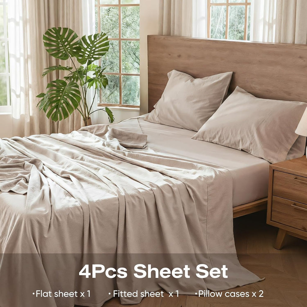100% Pure Linen Blend 4 Piece Sheet Set, Cooling and Breathable Flax Bed Sheets for Hot Sleepers, All Season Comfort