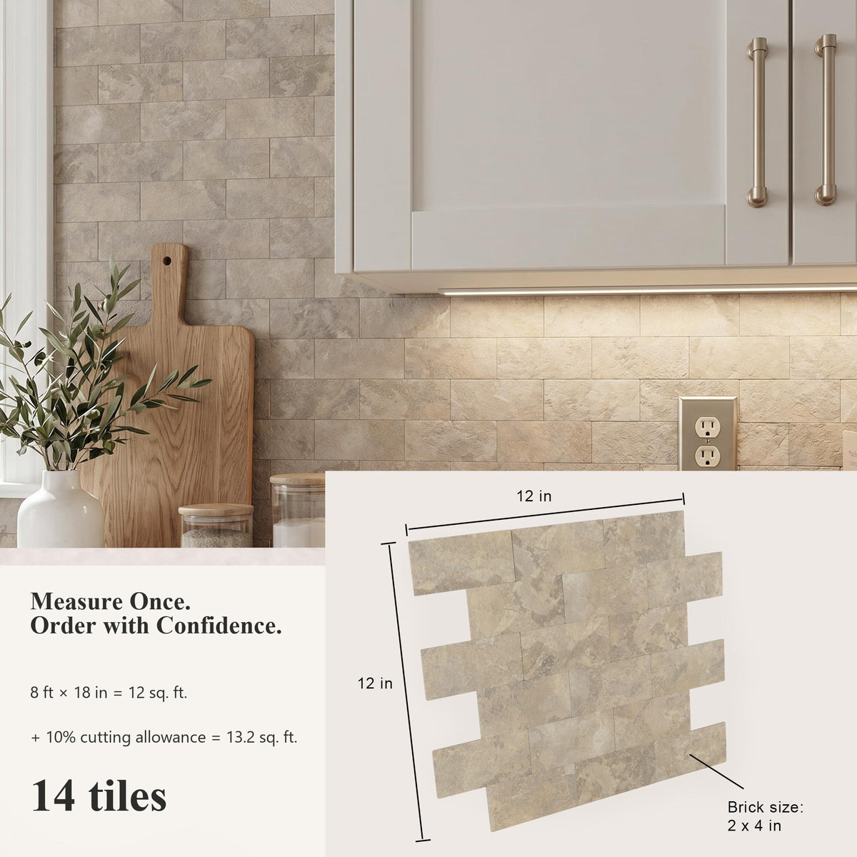2026 New Upgrade Peel and Stick Backsplash Tile, Peel and Stick 11.34" X 11.57" Wall Tile , Fireplace, Laundry (Beige