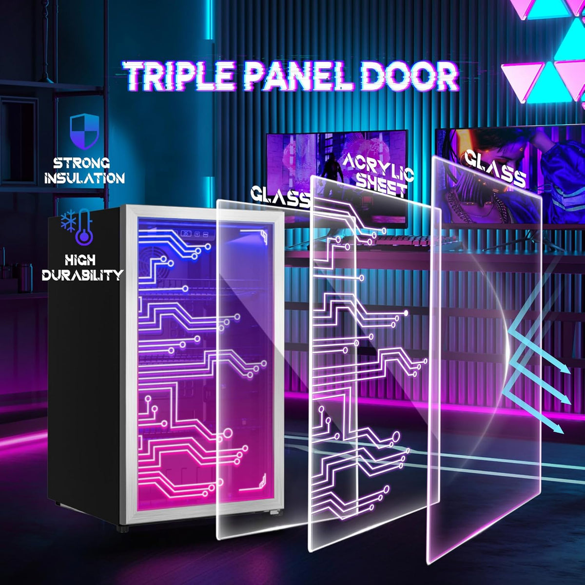 Gaming Light Up Beverage Refrigertor, Led Lighting Door 120 Cans Freestanding Beverage Fridge