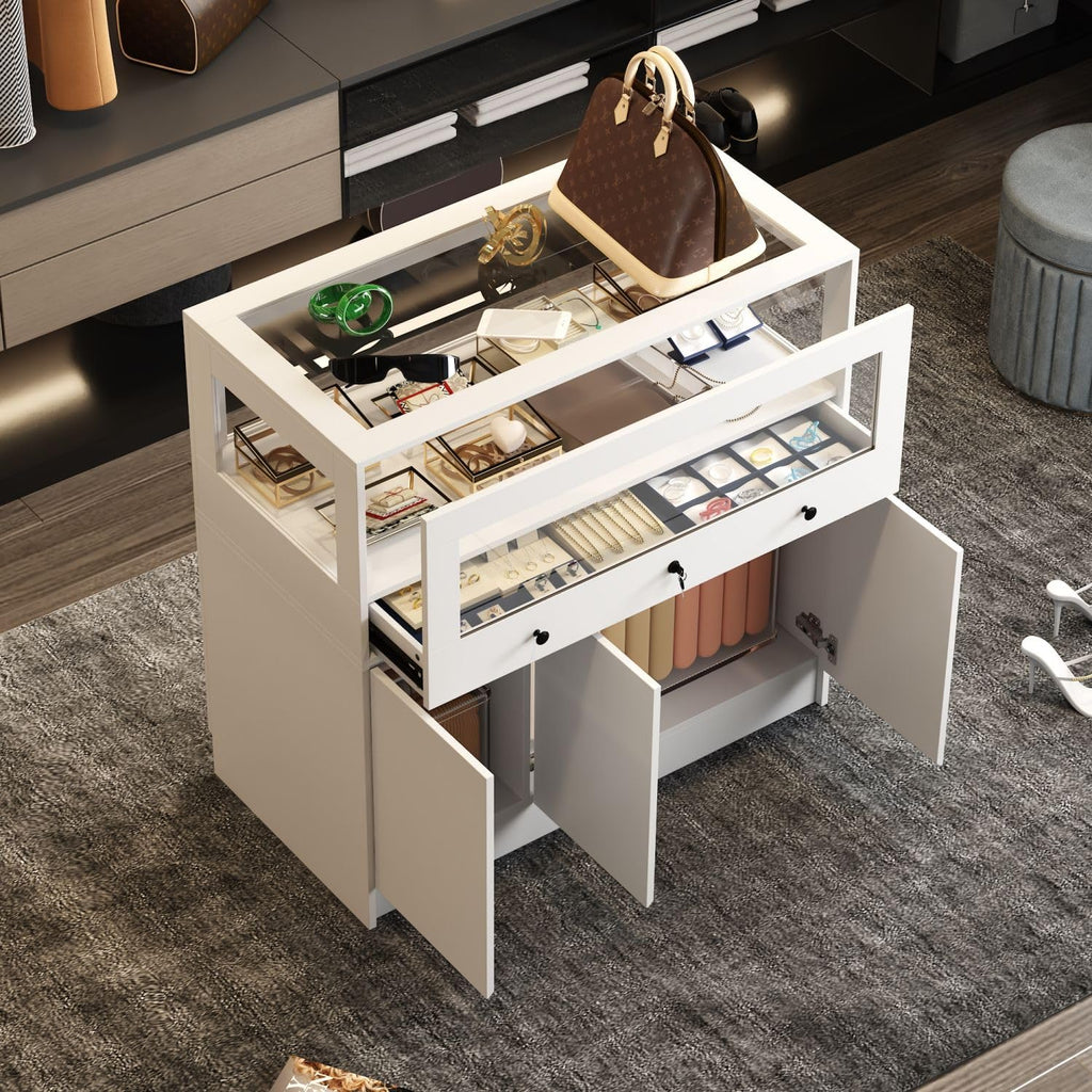 Armoire Bedroom Island Wardrobe Closet Island with Glass Drawer & 3 Doors, Island Glass Dresser Closet Island