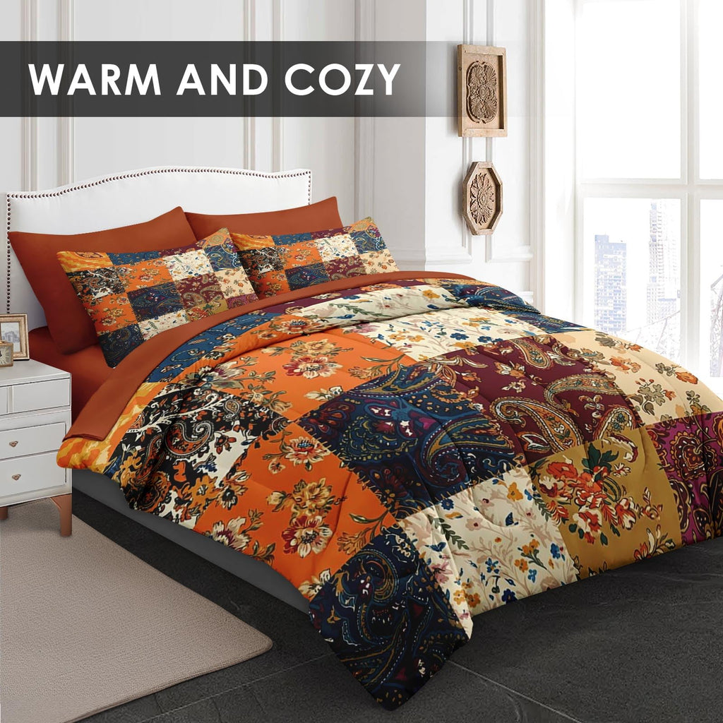 Comforter Set with Sheets, 7 Pieces Patchwork Paisley Bedding