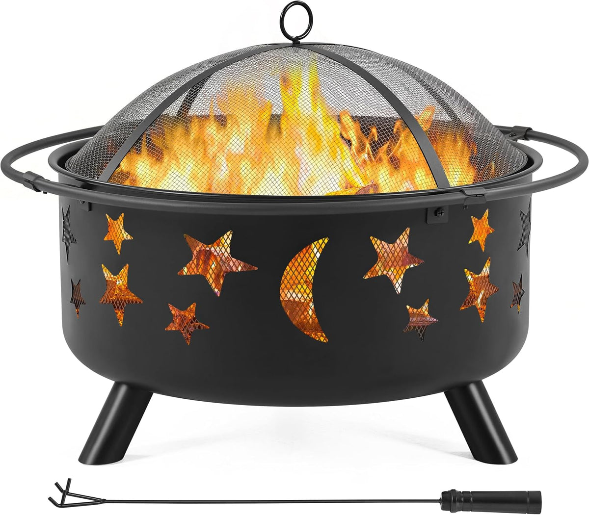 30-Inch Wood Burning Outdoor Fire Pit with Protective Spark Screen