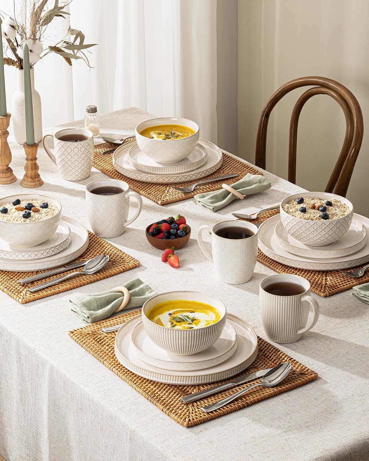 Dinnerware Sets, Plates and Bowls Sets for 8 (10.5" Dish + 8" Dish + 6" Bowl), Microwave and Dishwasher Safe, Ceramic