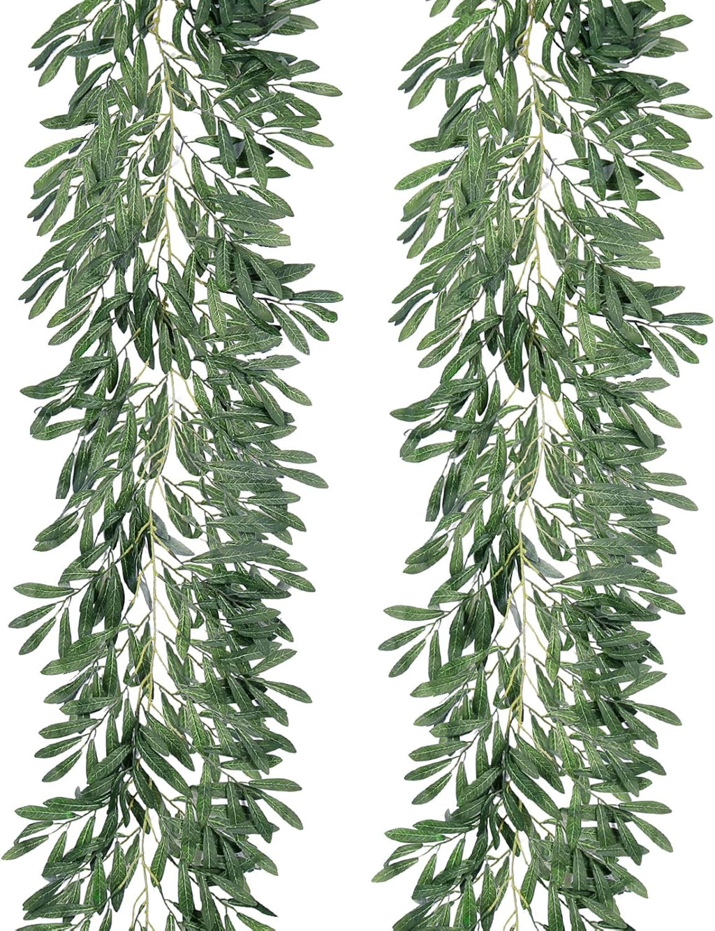 Artificial Silk Olive Leaves Vines Garland 6.2Ft Green Rattan - Set of 124