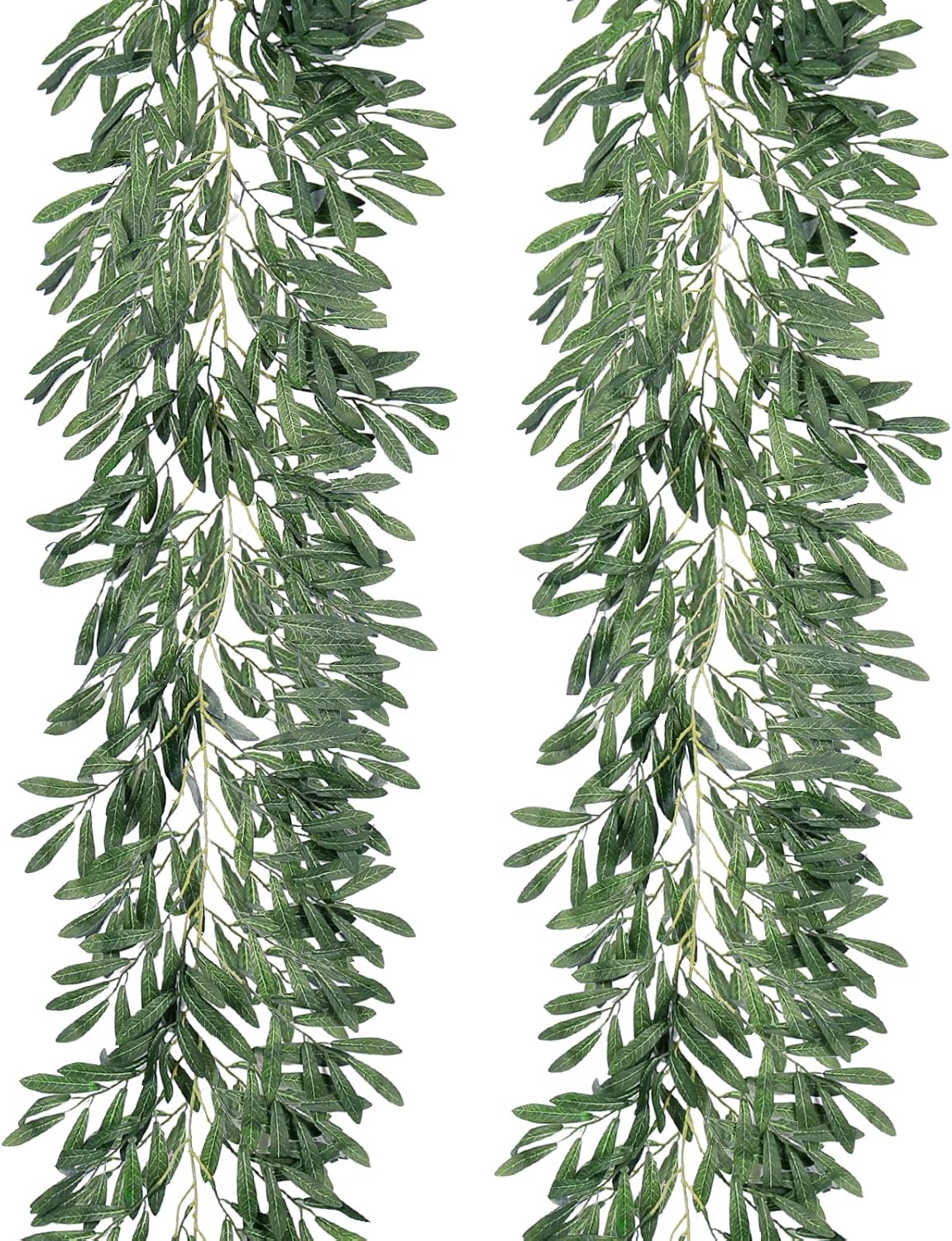 Artificial Silk Olive Leaves Vines Garland 6.2Ft Green Rattan - Set of 124