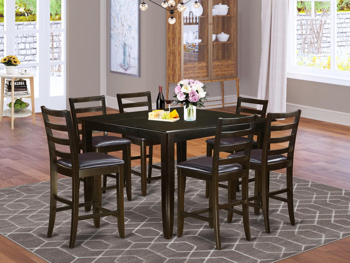 West Furniture 7 Piece Counter Height Dining Table Set Consist of a Square Wooden Table with Pedestal