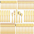 80Pcs Gold Silverware Set, Stainless Steel Flatware Cutlery Set Service for 16, Mirror Polished Gold Utensils Set