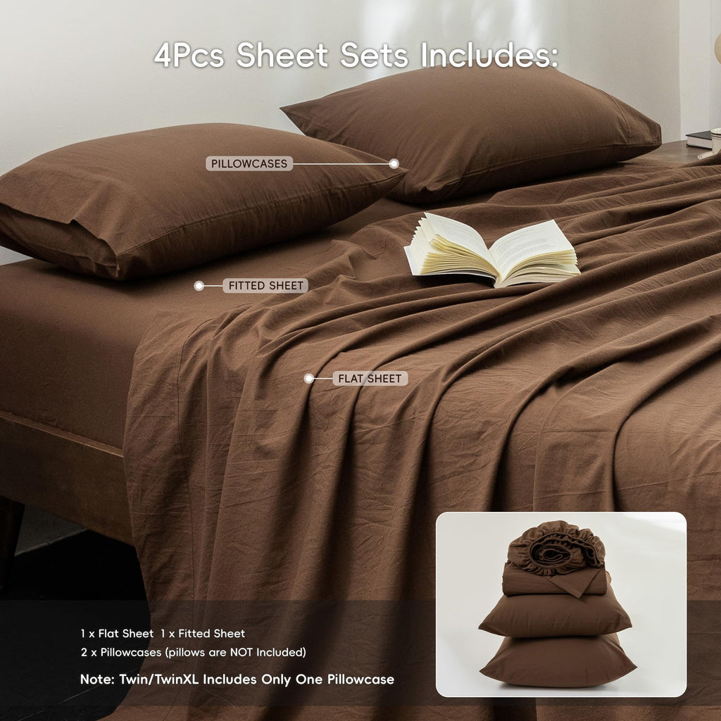 Cotton Sheets Set : Linen Feel Up to 19'' Extra Deep Pocket