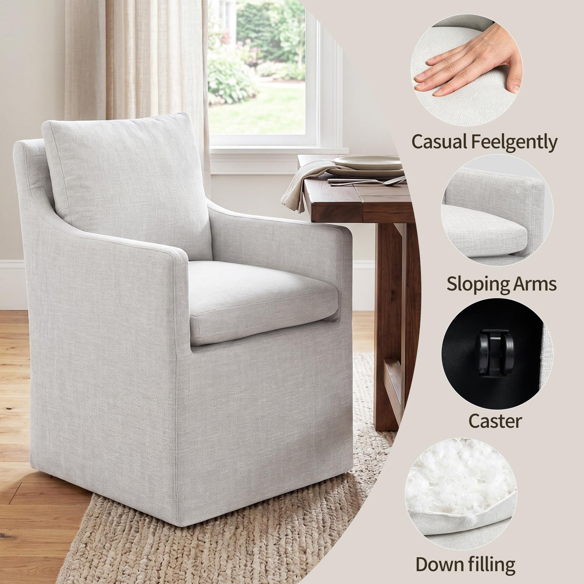 Upholstered with Casters, Linen Set of 4