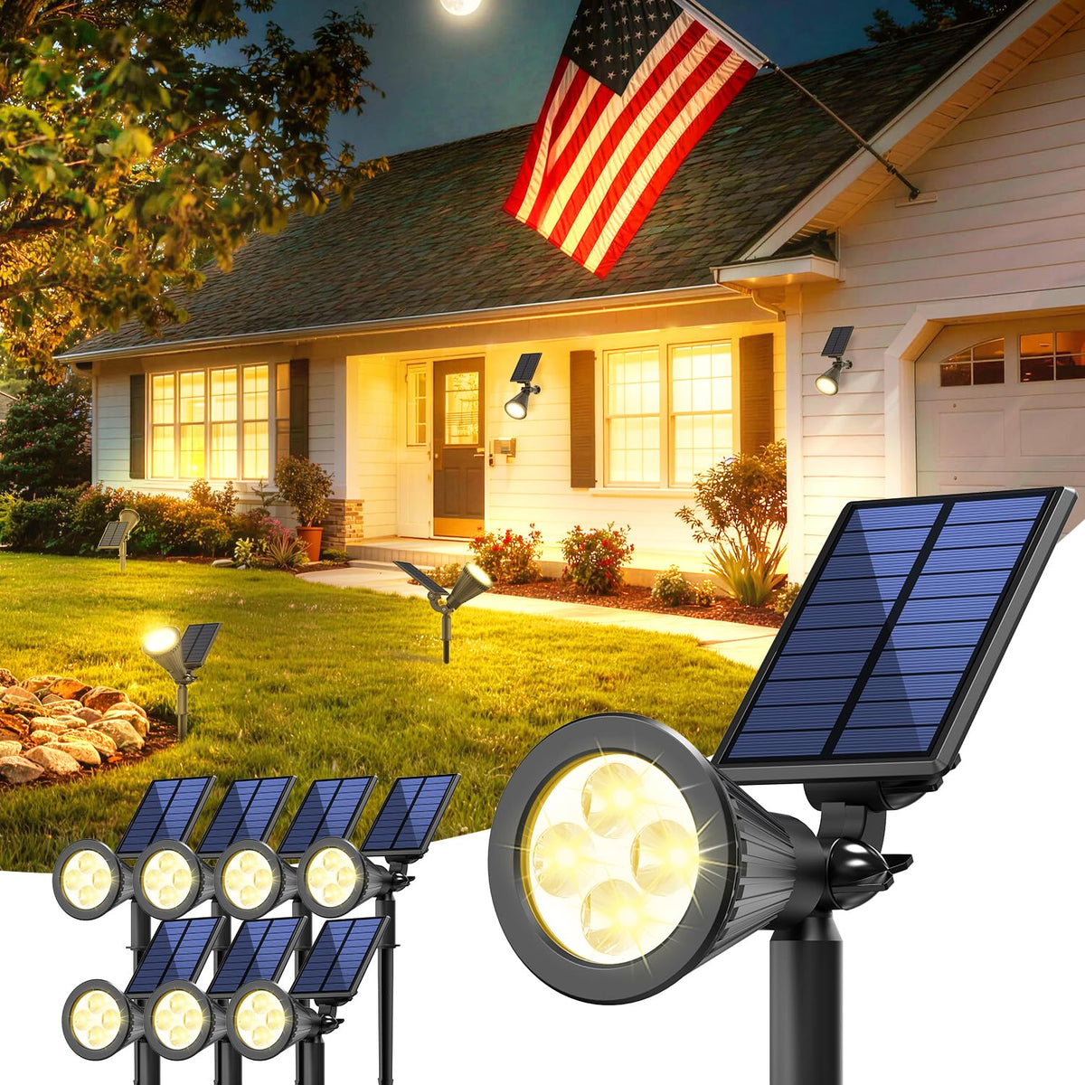8 Pack Solar Spot Lights Outdoor Waterproof with Focus Beam