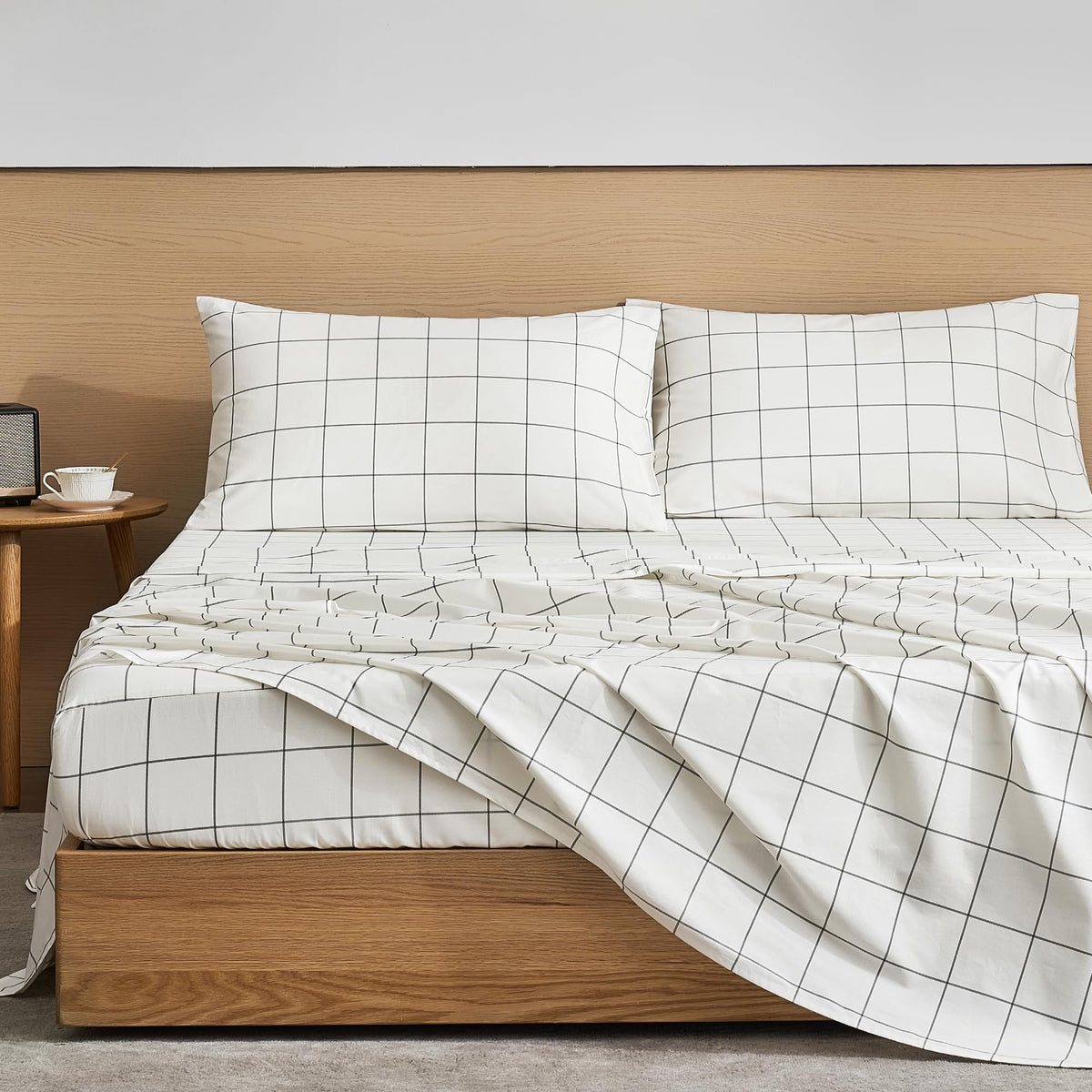 100% Cotton Sheet Set, White Plaid