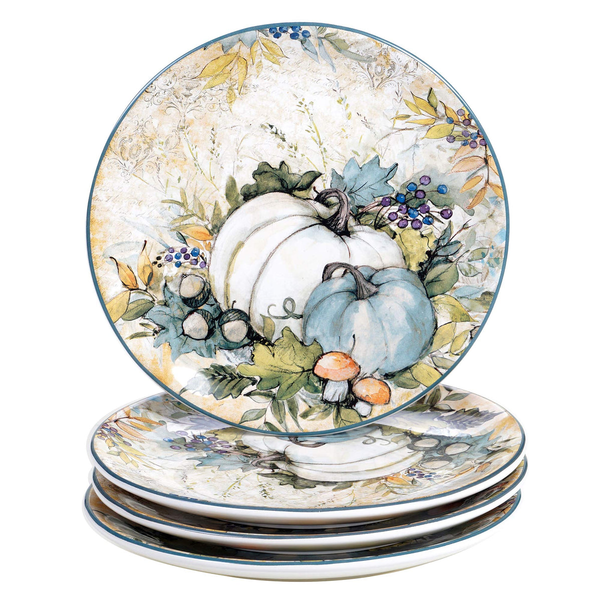 Harvest Gatherings 16-Piece Ceramic Dinnerware Set, Service for 4 - Multicolor Fall Plates, Bowls & Mugs with Pumpkin