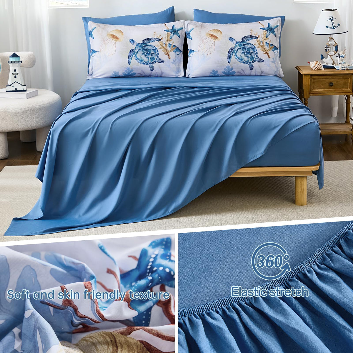Coastal Comforter Set, Beach Ocean Bedding Bed in a Bag