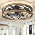 20" Flush Mount Caged Ceiling Fan with Light & Remote