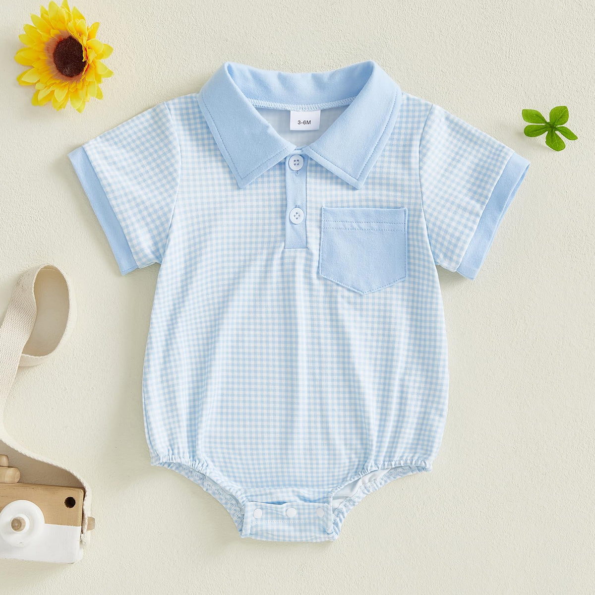 Newborn Baby Boy Summer Clothes Short Sleeve Lapel Button Romper Up Loose Fit Plaid Jumpsuit Bodysuit Boy Outfit