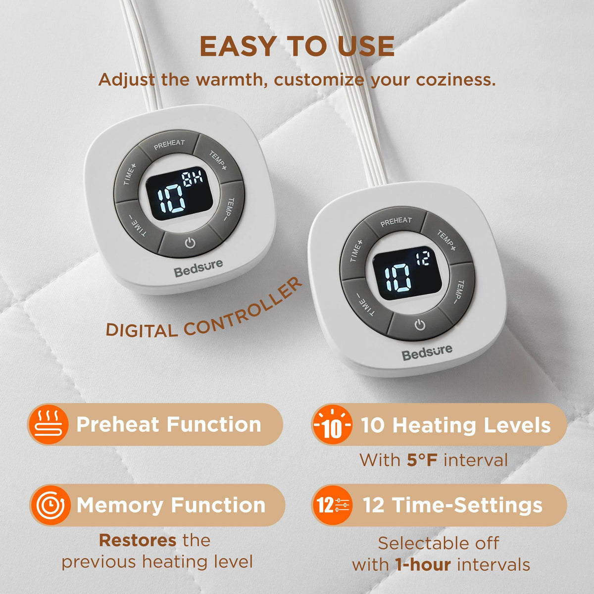 Heated Mattress Pad Queen, Cozy Bed Warmer with Preheat & Memory