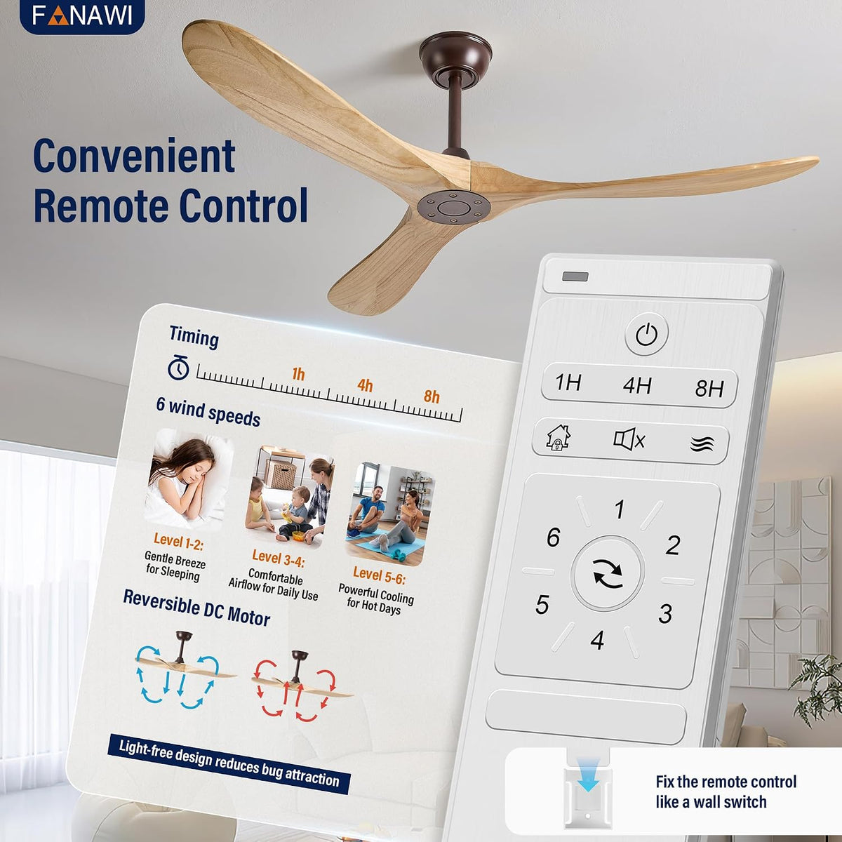 Inspired Maverick Style 60" Ceiling Fan No Light, 3 Solid Wood Blades, Oil Rubbed Bronze Motor, Quiet Reversible DC Motor with Remote Control