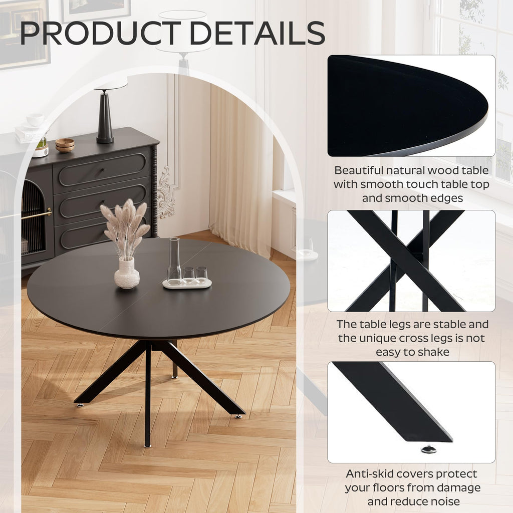 Inspired Saarinen Style 47" Modern Round Kitchen Table for 2-6, Save Space Black Wooden Circle Dining Table with Wooden Table Top &