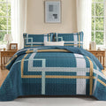 Teal Quilt Set, Boho Pachwork Stripe Bedspread