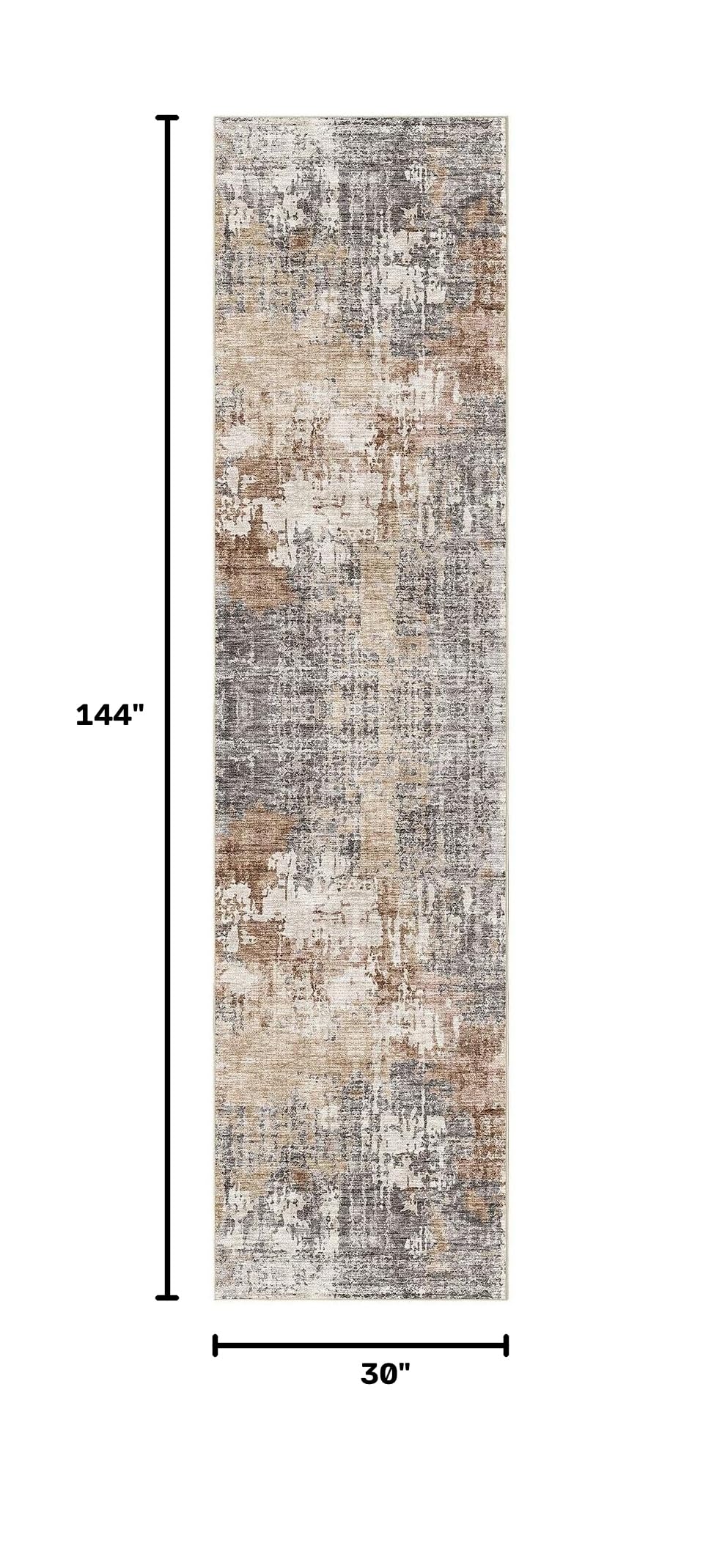 Washable Runner Rug : 2.6x12 Neutral Modern Abstract Low Pile Area Rug with Non-Slip Backing - Carpet Kitchen Laundry