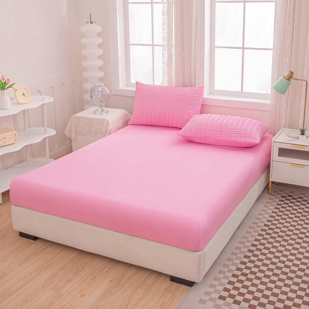 Bed in a Bag Pink Seersucker Comforter Set 5-Pieces Microfiber Lightweight Comforter All Season Bedding Sets