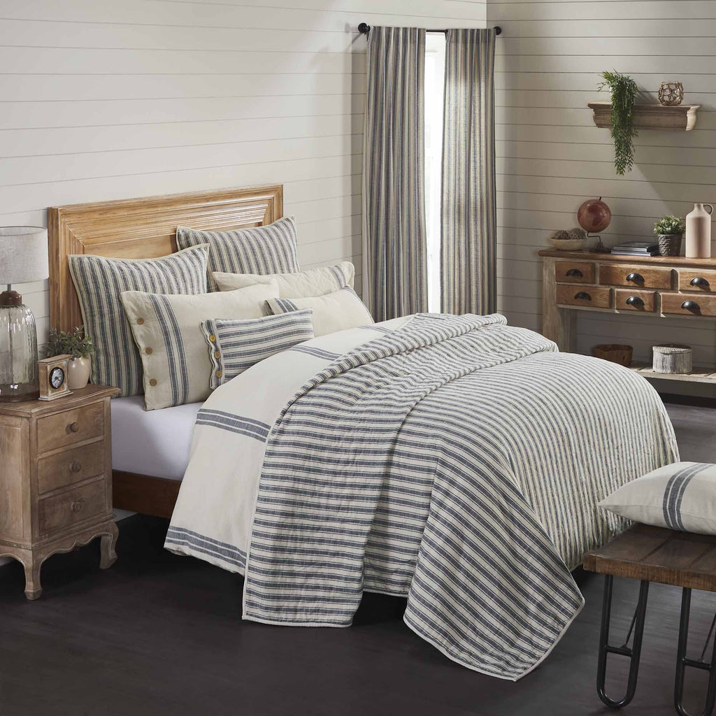 Market Place Blue Ticking Stripe Quilt