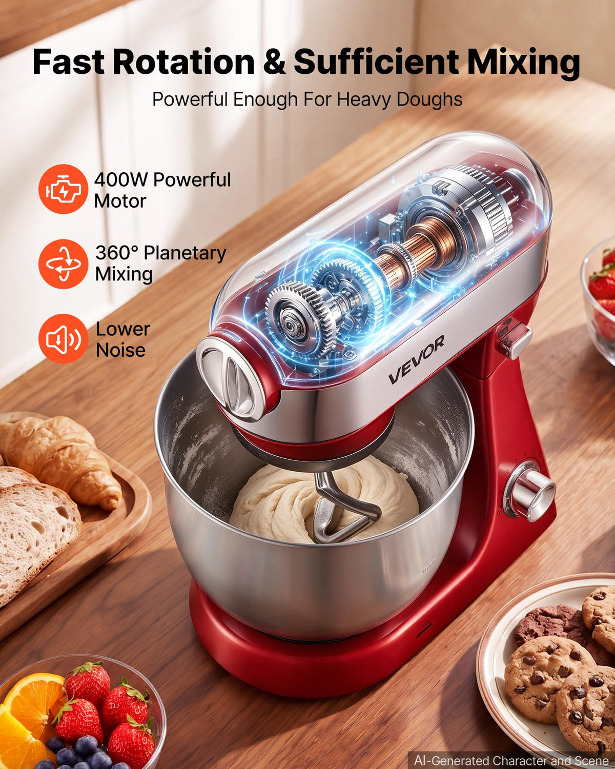 5.3 Qt Tilt Head Stand Mixer 400W Metal Electric Dough Mixer
