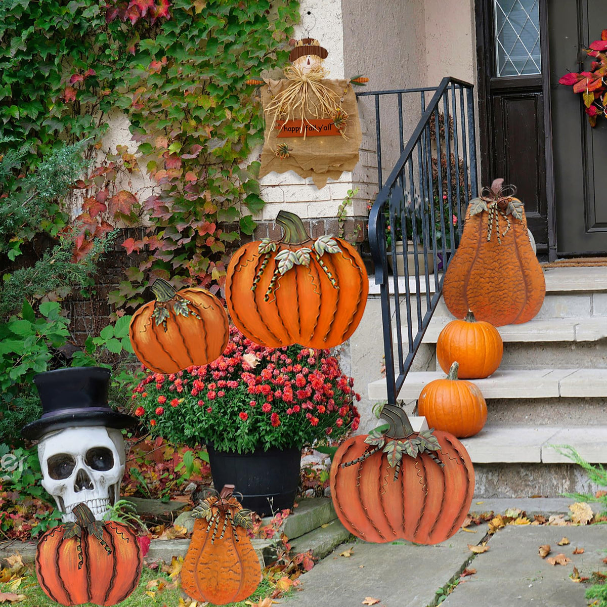 Metal Pumpkin Stakes Yard Signs Fall Decor Decorative Lawn Garden Stake