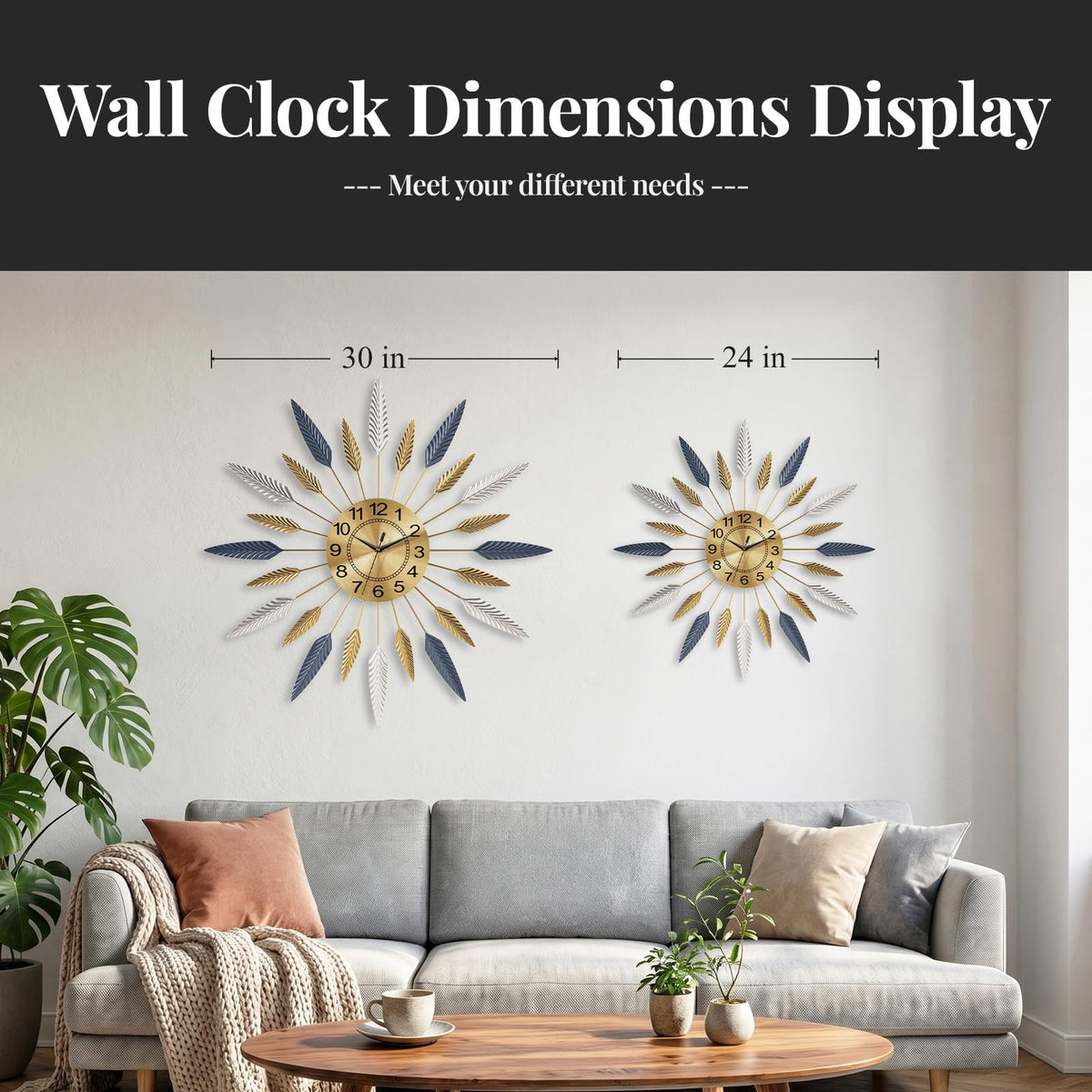 Inspired Nelson Style 30 Inch Large Wall Clock Gold Mid Century Modern Sunburst Wall Clock