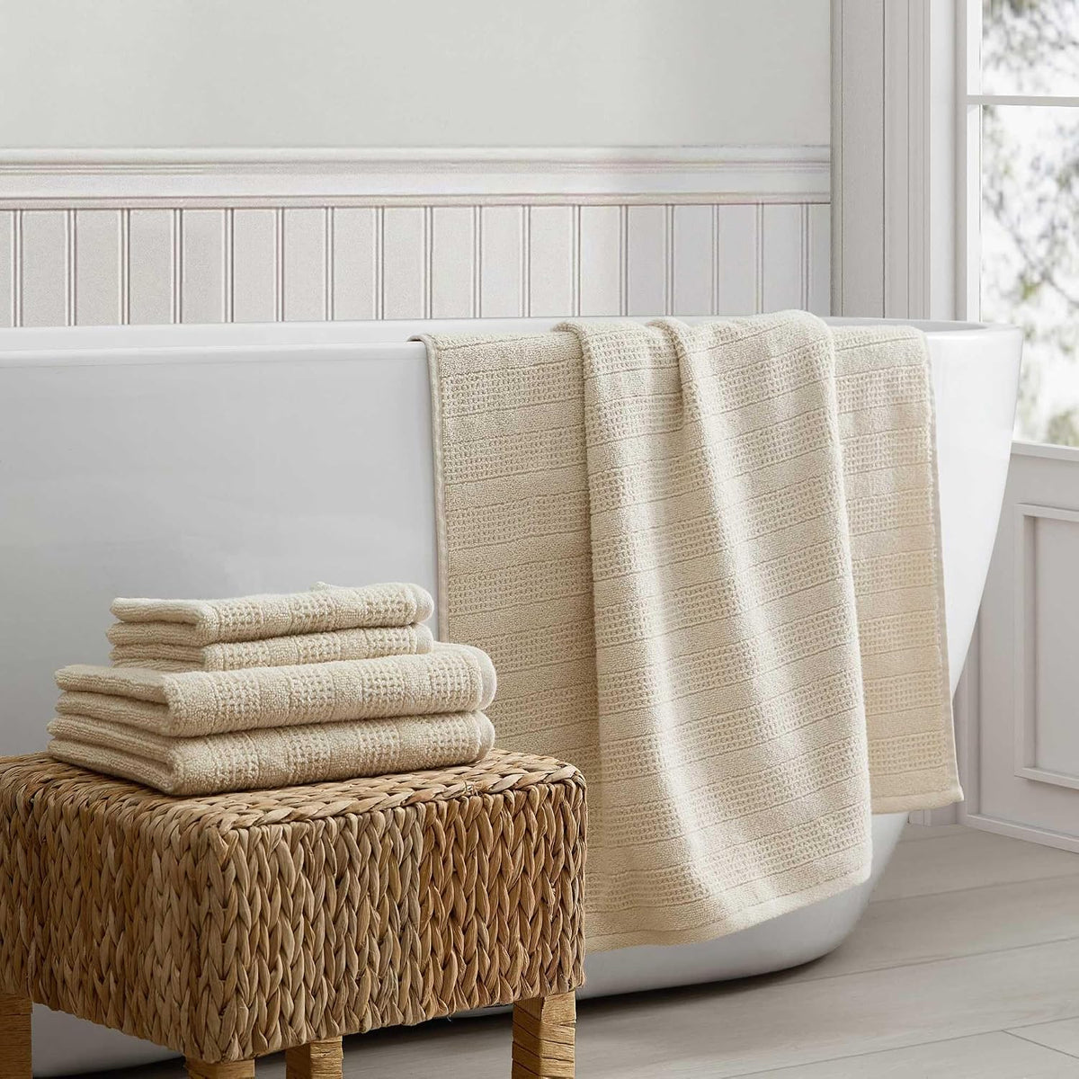Bath Towels, Soft & Absorbent 100% Cotton Towels, Solid 500 GSM, 6-Piece Bathroom Towel Set with Textured Weave