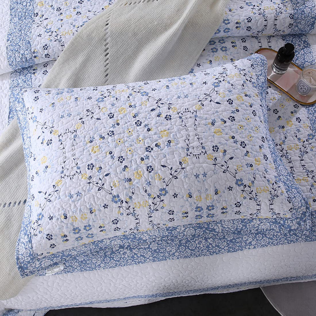 3 Pieces Cotton Quilted Embroidered Bedspread Set Oversized Lightweight Reversible Coverlet Comforter Soft Warm