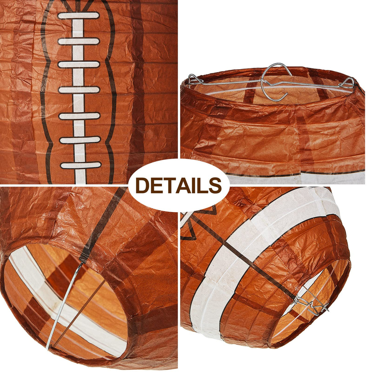 Inspired Noguchi Style 24 Pieces Hanging Football Paper Lanterns 12 In, Brown