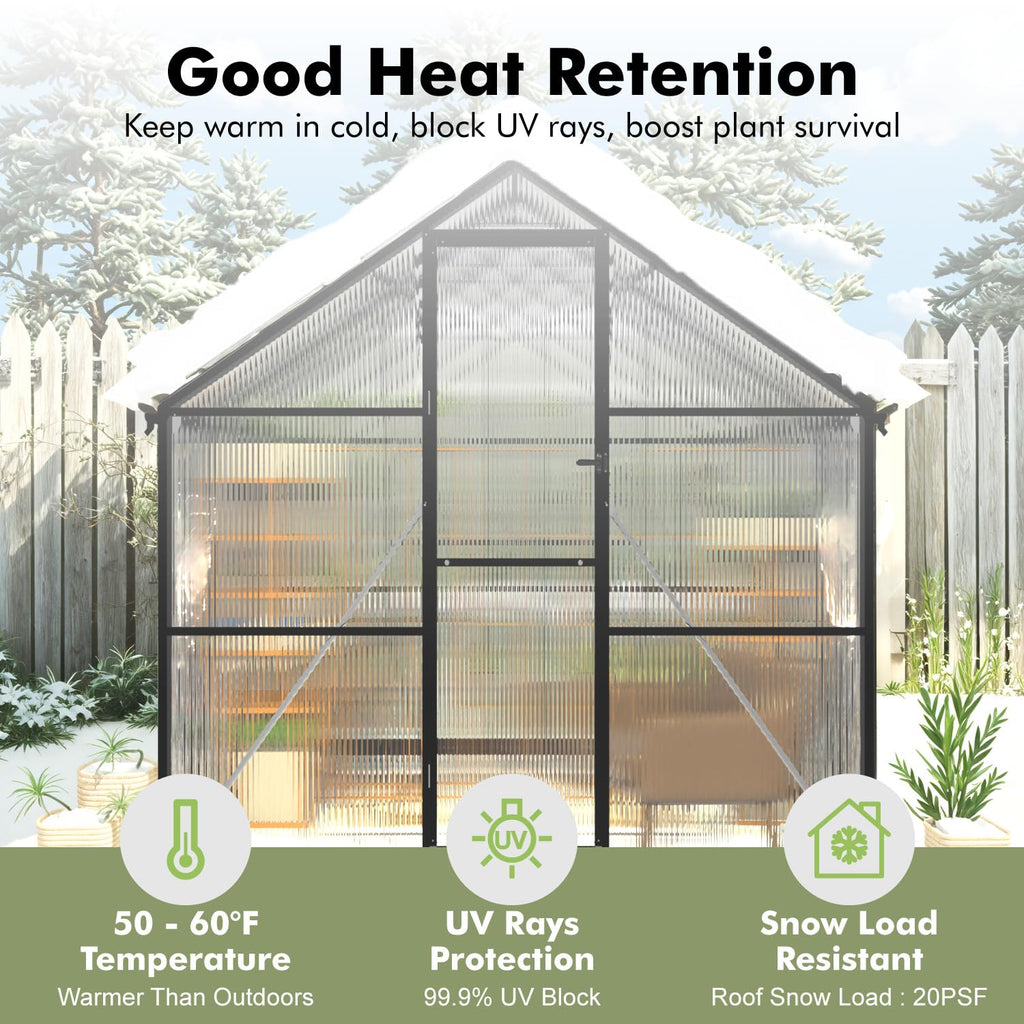 6X8FT Greenhouse with Thermometers, Small Greenhouse for Outdoors